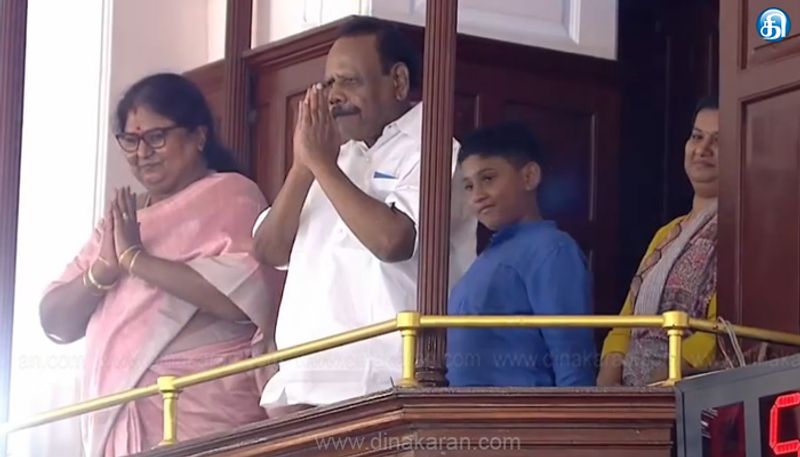 அமைச்சரான தனது மகனின் உரையை காணவந்த முன்னாள் சபாநாயகர் தனபால்